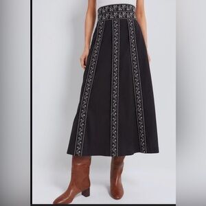 NWT Tuckernuck Embroidered Bouquet Jansen Black 2 Piece Maxi Skirt Set Sz Small